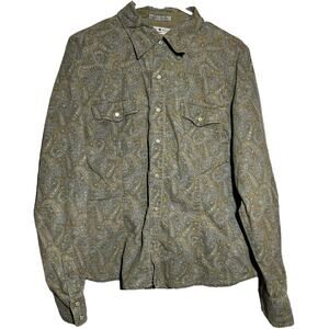 Vintage Tommy Hilfiger Pearl Snap Button Rodeo Shirt 80s Corduroy Paisley Tan XL